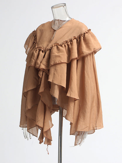 Ruffle Collar Top Irregular Women&