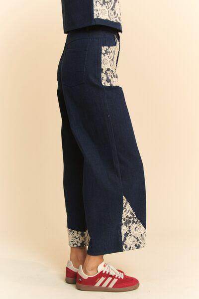 Davi &amp; Dani Lace Applique Wide Leg Jeans for Women