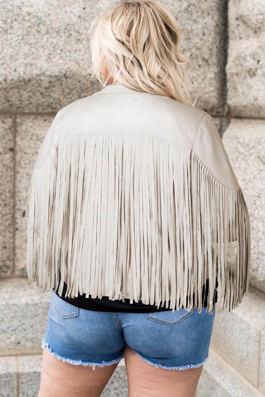 Plus Size Fringe Open Front Jacket for Stylish Layering