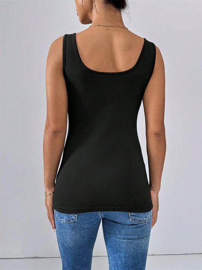 Scoop Neck Wide Strap Tank Top for Women in Opaque Fabric