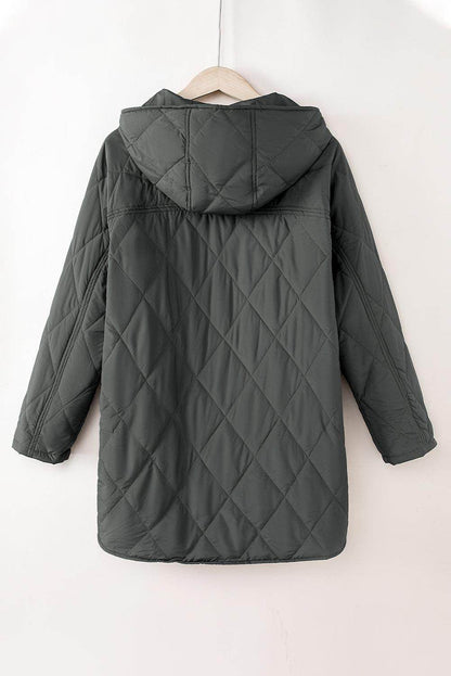 Snap Down Long Sleeve Quilted Winter Coat for Women
