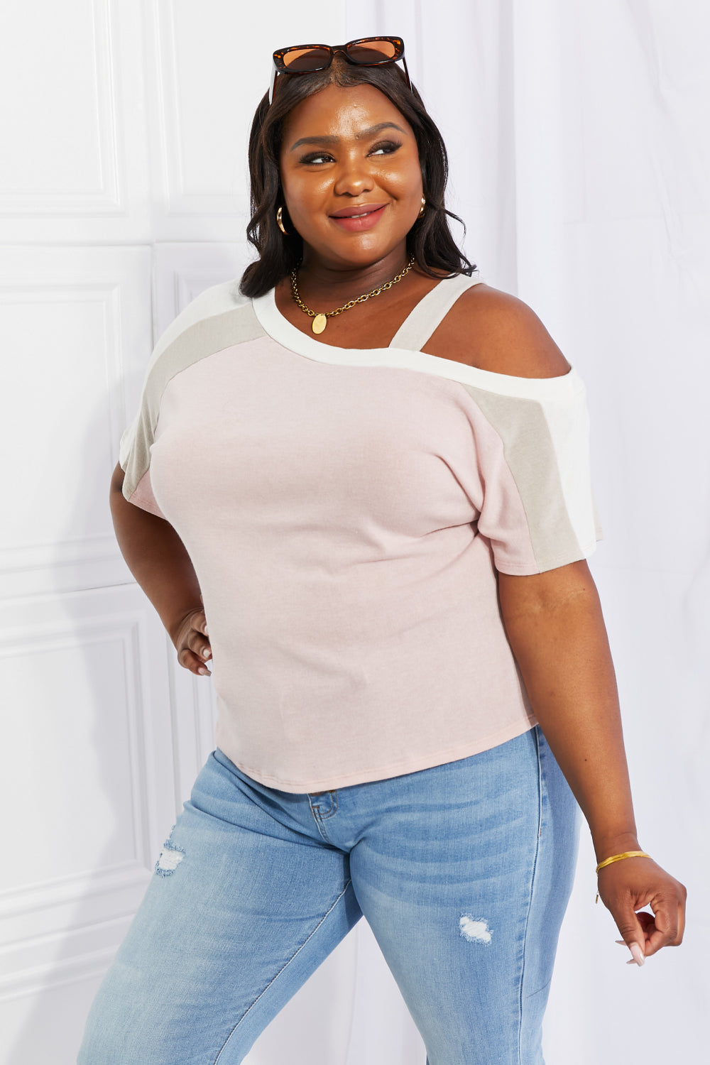 One-Shoulder Cold-Shoulder Tee with Side Slits