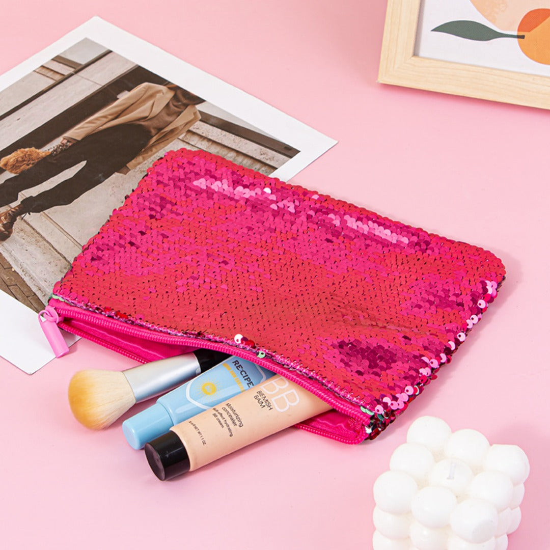 Mermaid sequined pencil case, two-color stationery storage bag, portable cosmetics change purse, small purse