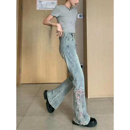 Denim Vintage Harajuku Lace-Up Flare Jeans