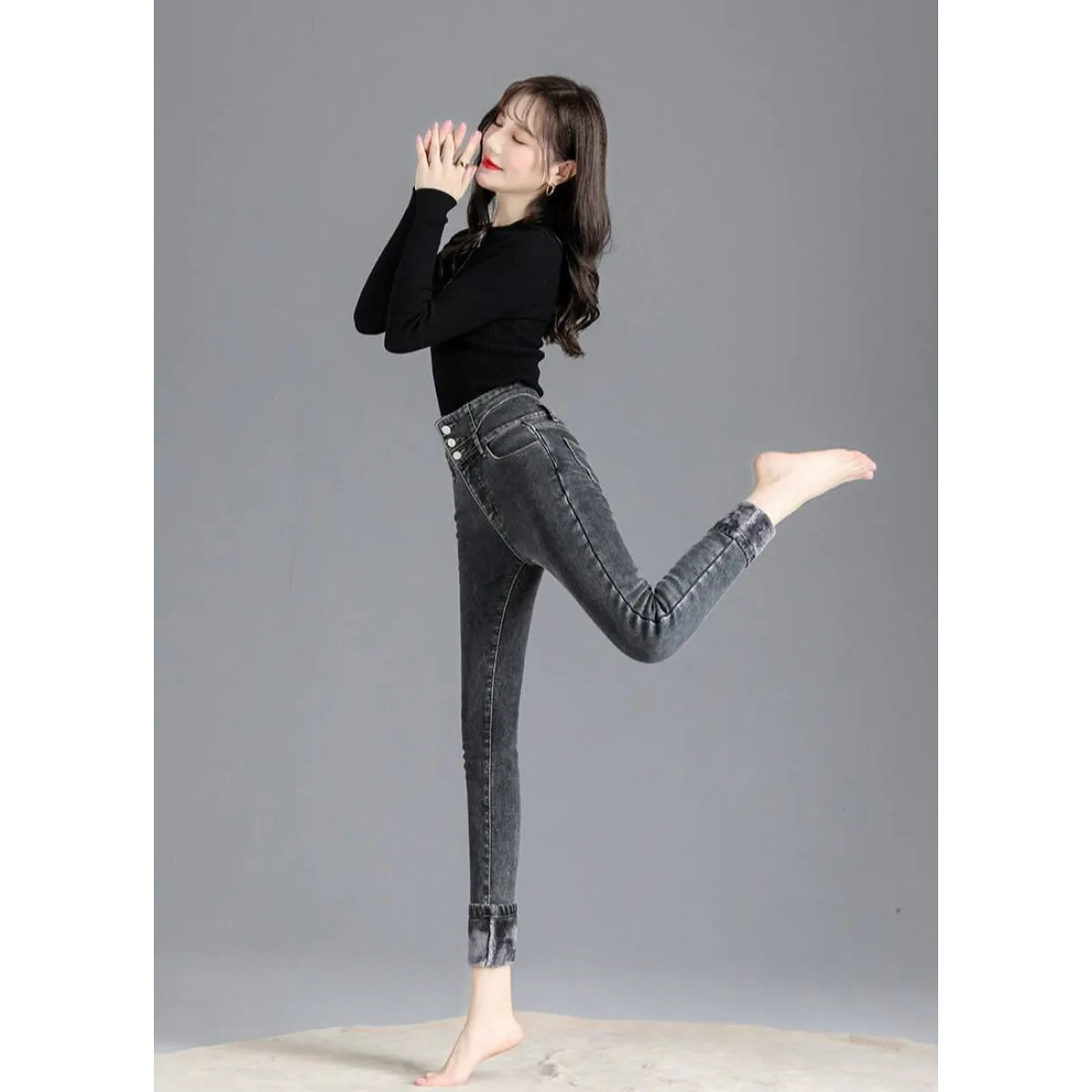 Thick Fleece High-waist Skinny Jeans