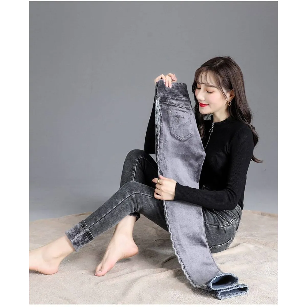 Thick Fleece High-waist Skinny Jeans