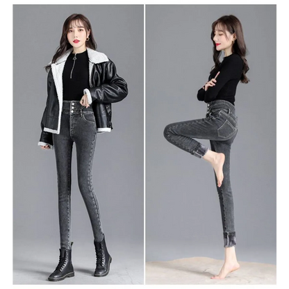 Thick Fleece High-waist Skinny Jeans