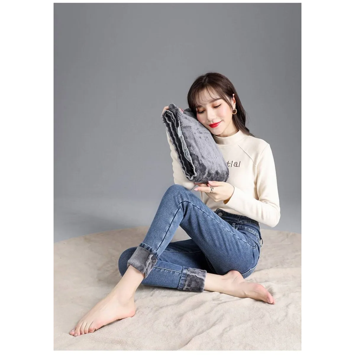 Thick Fleece High-waist Skinny Jeans