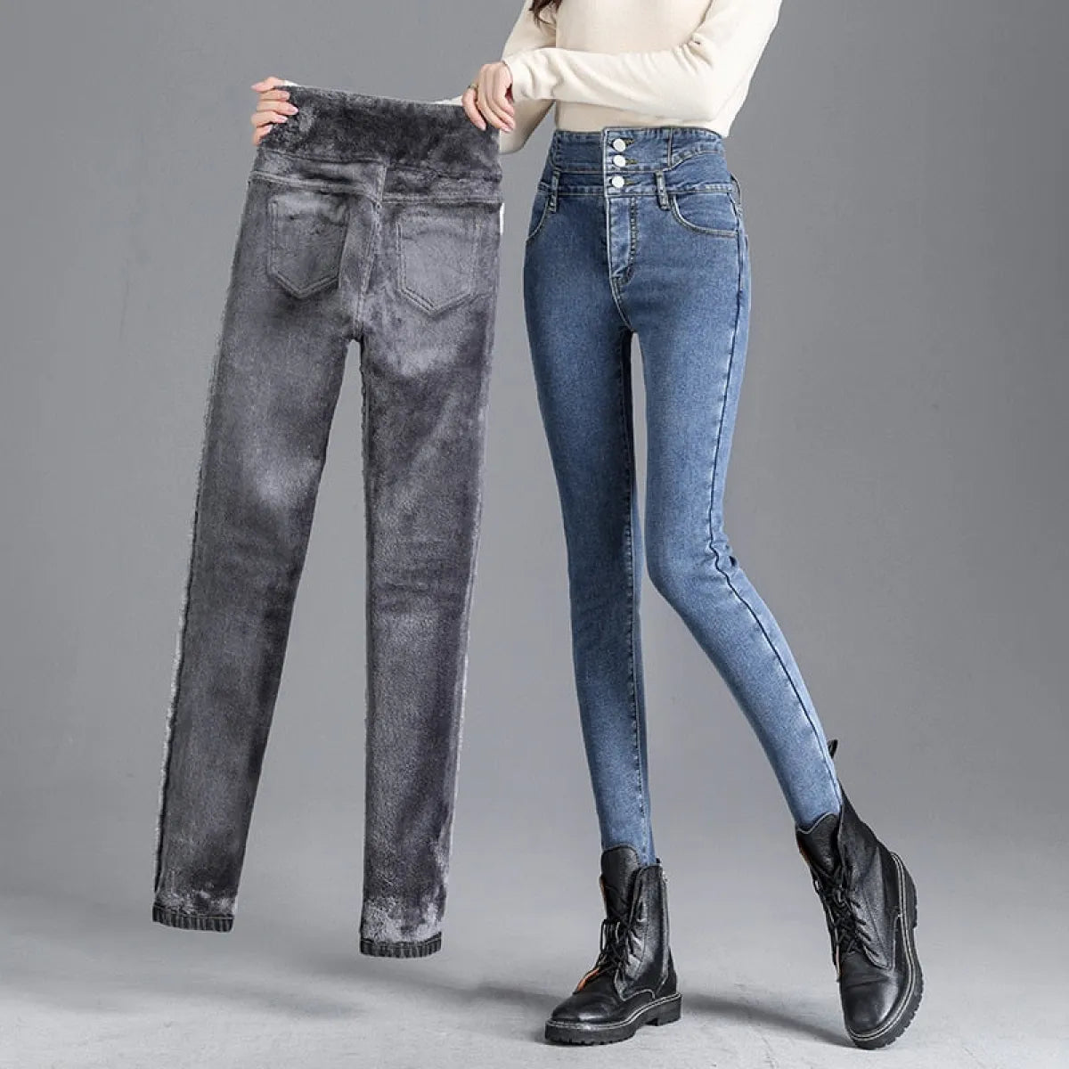Thick Fleece High-waist Skinny Jeans