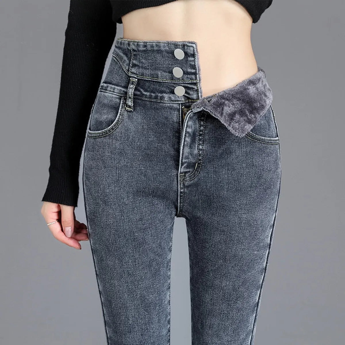 Thick Fleece High-waist Skinny Jeans