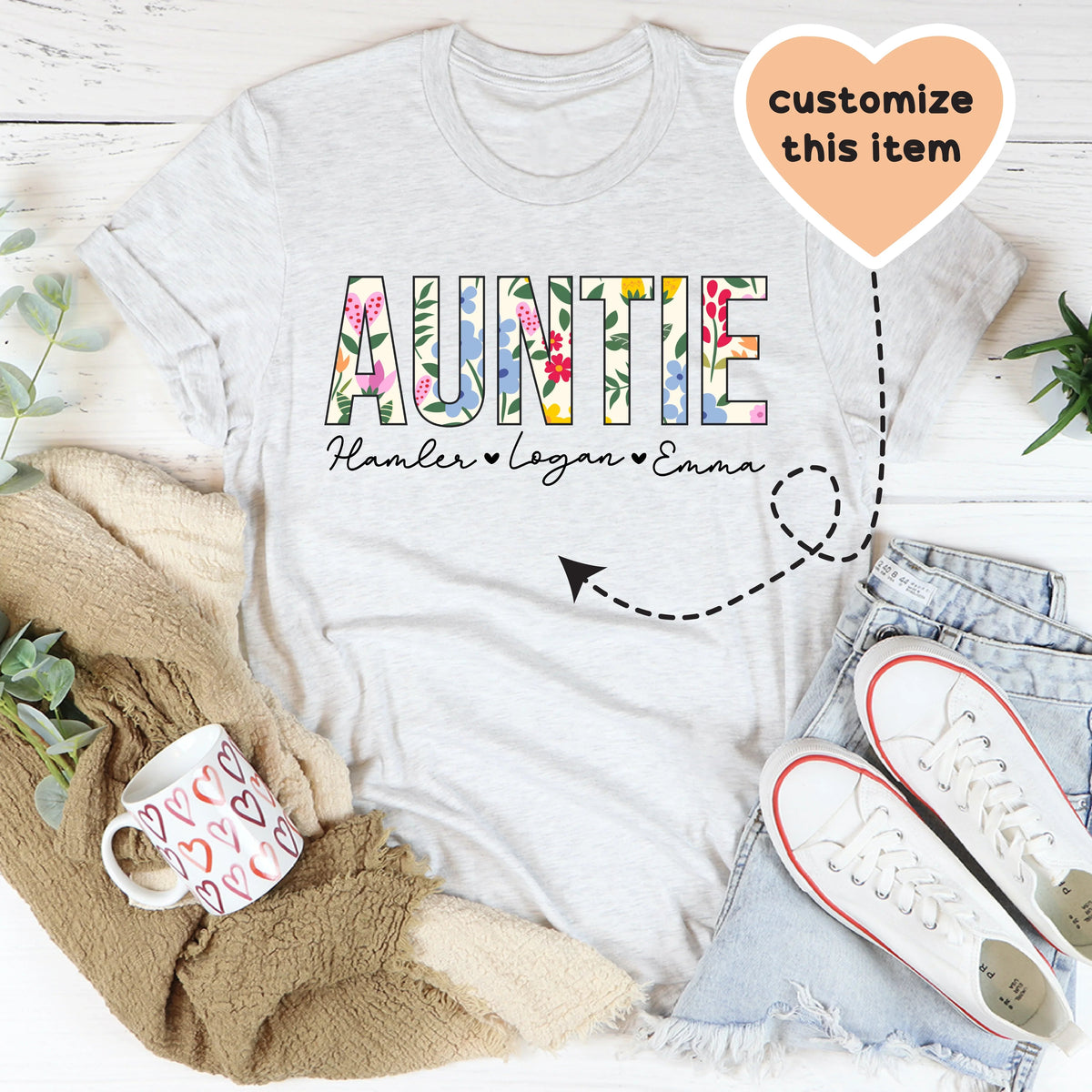 Floral Auntie Custom Tee