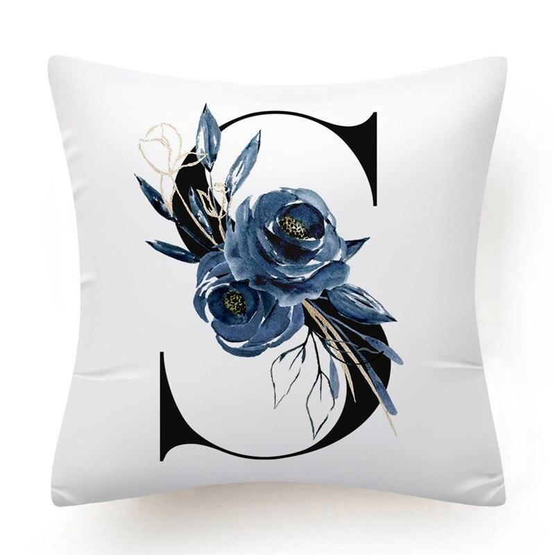 Floral Pillow Covers Alphabet Decorative Pillow Cases ABC Letter Flowers Cushion Covers Blue Flowers Polyester Pillowcase Decorative Sofa Pillows Cover Luxury Soft Materials