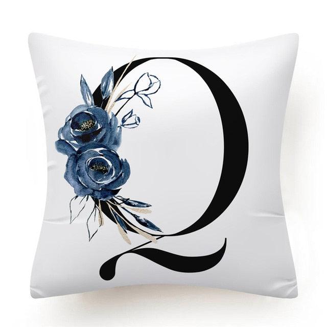 Floral Pillow Covers Alphabet Decorative Pillow Cases ABC Letter Flowers Cushion Covers Blue Flowers Polyester Pillowcase Decorative Sofa Pillows Cover Luxury Soft Materials