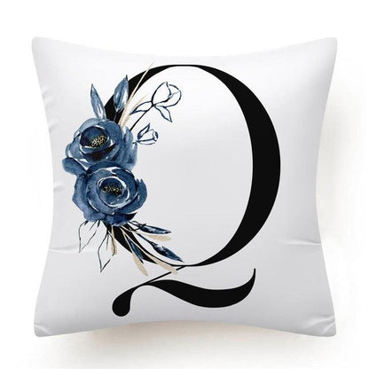 Floral Pillow Covers Alphabet Decorative Pillow Cases ABC Letter Flowers Cushion Covers Blue Flowers Polyester Pillowcase Decorative Sofa Pillows Cover Luxury Soft Materials