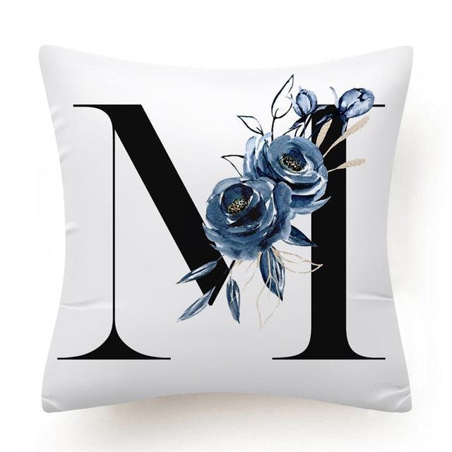 Floral Pillow Covers Alphabet Decorative Pillow Cases ABC Letter Flowers Cushion Covers Blue Flowers Polyester Pillowcase Decorative Sofa Pillows Cover Luxury Soft Materials
