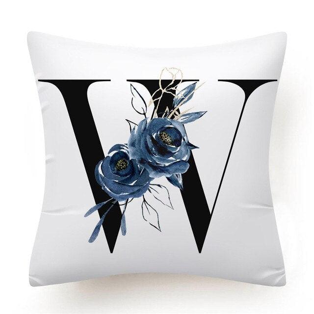Floral Pillow Covers Alphabet Decorative Pillow Cases ABC Letter Flowers Cushion Covers Blue Flowers Polyester Pillowcase Decorative Sofa Pillows Cover Luxury Soft Materials