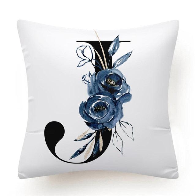 Floral Pillow Covers Alphabet Decorative Pillow Cases ABC Letter Flowers Cushion Covers Blue Flowers Polyester Pillowcase Decorative Sofa Pillows Cover Luxury Soft Materials