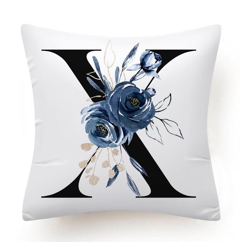 Floral Pillow Covers Alphabet Decorative Pillow Cases ABC Letter Flowers Cushion Covers Blue Flowers Polyester Pillowcase Decorative Sofa Pillows Cover Luxury Soft Materials