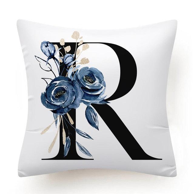 Floral Pillow Covers Alphabet Decorative Pillow Cases ABC Letter Flowers Cushion Covers Blue Flowers Polyester Pillowcase Decorative Sofa Pillows Cover Luxury Soft Materials