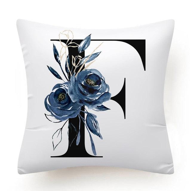 Floral Pillow Covers Alphabet Decorative Pillow Cases ABC Letter Flowers Cushion Covers Blue Flowers Polyester Pillowcase Decorative Sofa Pillows Cover Luxury Soft Materials