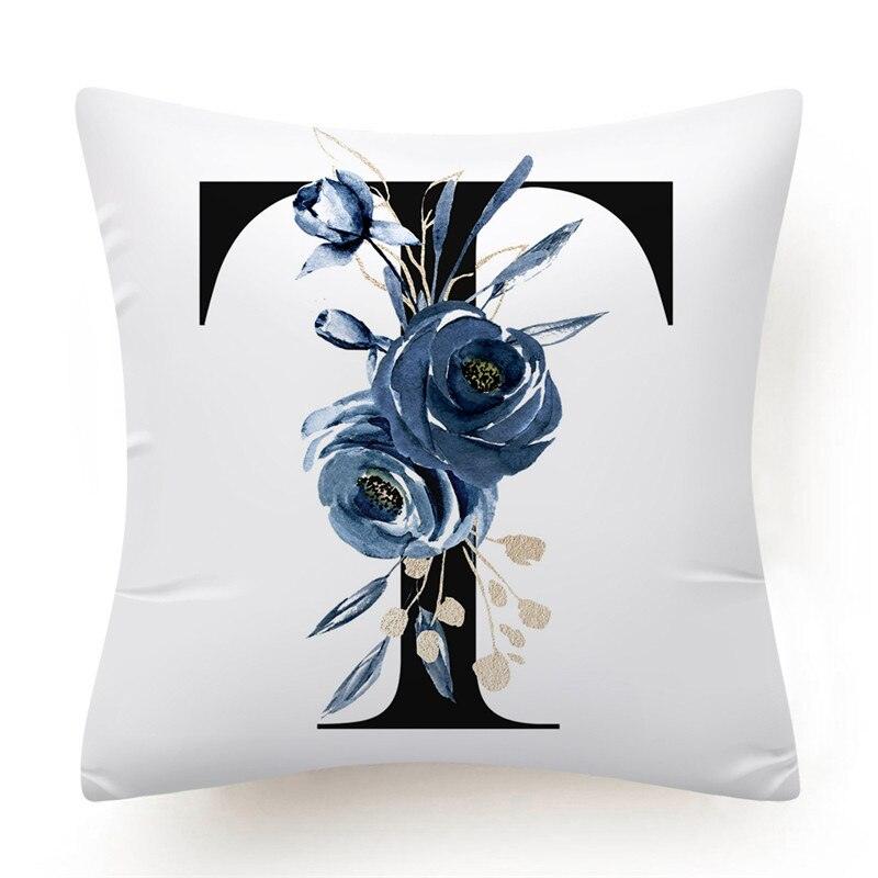 Floral Pillow Covers Alphabet Decorative Pillow Cases ABC Letter Flowers Cushion Covers Blue Flowers Polyester Pillowcase Decorative Sofa Pillows Cover Luxury Soft Materials