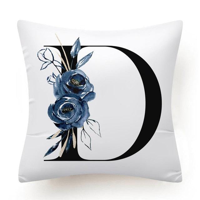 Floral Pillow Covers Alphabet Decorative Pillow Cases ABC Letter Flowers Cushion Covers Blue Flowers Polyester Pillowcase Decorative Sofa Pillows Cover Luxury Soft Materials