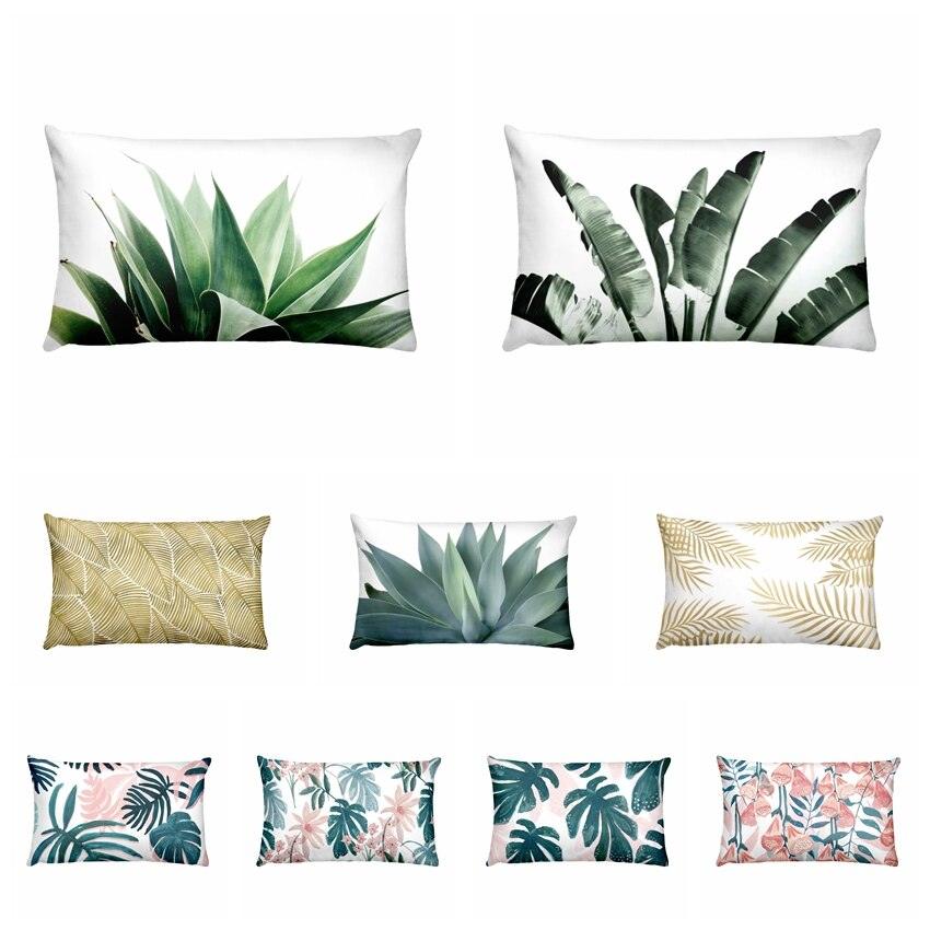 Flowers Birds Green Plants Printed Waist Pillowcase Home Pillow Decoration Tropical Green Texture Exotic Flower Cotton Linen Outdoor Pillow Cases Sofa Bed Throw Pillow 50x30CM