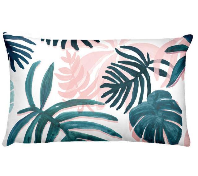 Flowers Birds Green Plants Printed Waist Pillowcase Home Pillow Decoration Tropical Green Texture Exotic Flower Cotton Linen Outdoor Pillow Cases Sofa Bed Throw Pillow 50x30CM