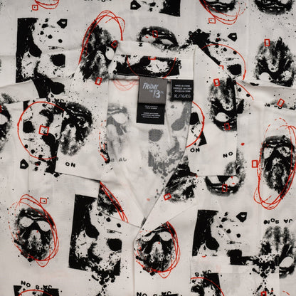 Friday The 13th Jason Rayon Button up Shirt SS Mask Scribble White