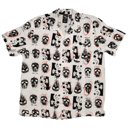Friday The 13th Jason Rayon Button up Shirt SS Mask Scribble White