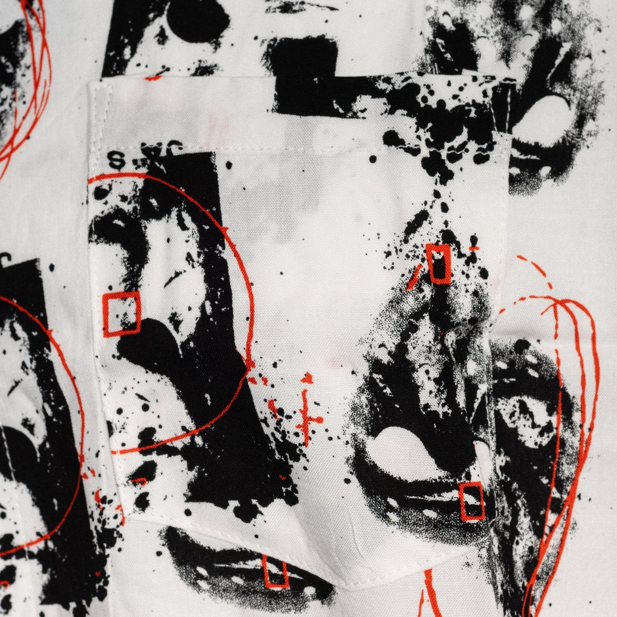 Friday The 13th Jason Rayon Button up Shirt SS Mask Scribble White