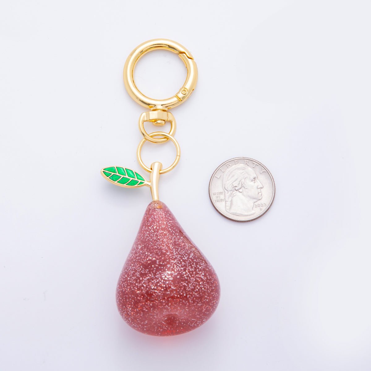 18K Gold Filled Green, Red Pear Fruit Glitter Resin Bag Charm Keychain Push Gate Key Ring Accessories | WB-00115 WB-00116