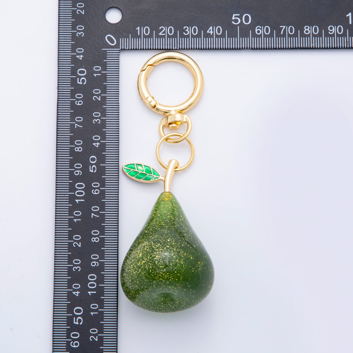 18K Gold Filled Green, Red Pear Fruit Glitter Resin Bag Charm Keychain Push Gate Key Ring Accessories | WB-00115 WB-00116
