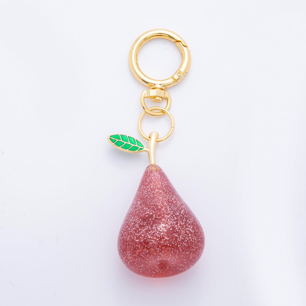 18K Gold Filled Green, Red Pear Fruit Glitter Resin Bag Charm Keychain Push Gate Key Ring Accessories | WB-00115 WB-00116
