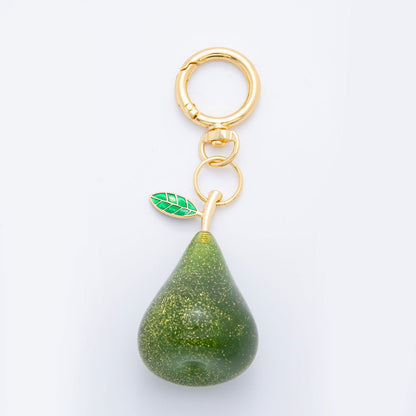 18K Gold Filled Green, Red Pear Fruit Glitter Resin Bag Charm Keychain Push Gate Key Ring Accessories | WB-00115 WB-00116