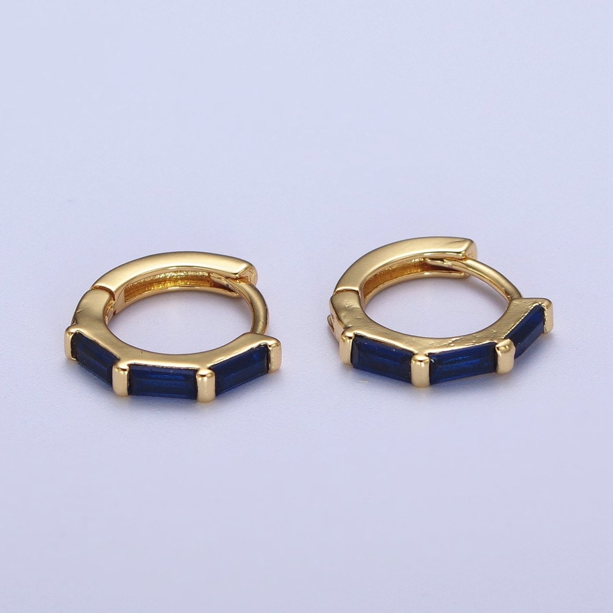 Fuchsia, Blue, Green Baguette Lined 12mm Gold Huggie Hoop Earrings | AD-155 AD-156 AD-173