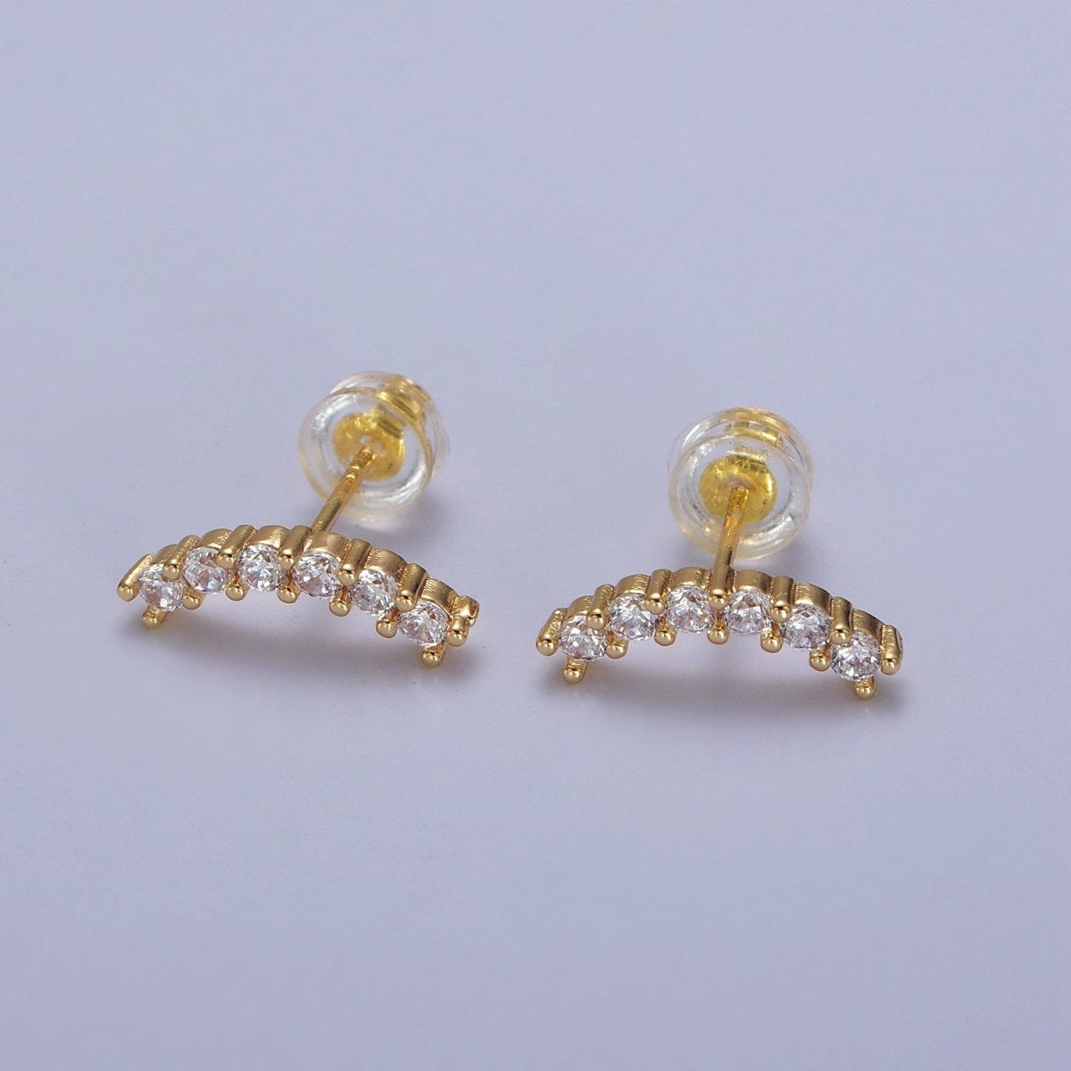 Fuchsia, Green, Clear, Turquoise Micro Paved Arc Line Gold Stud | AB043 - AB046