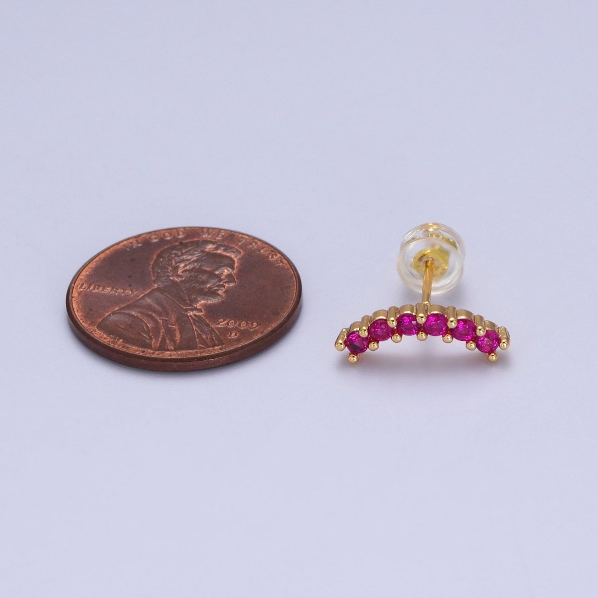 Fuchsia, Green, Clear, Turquoise Micro Paved Arc Line Gold Stud | AB043 - AB046