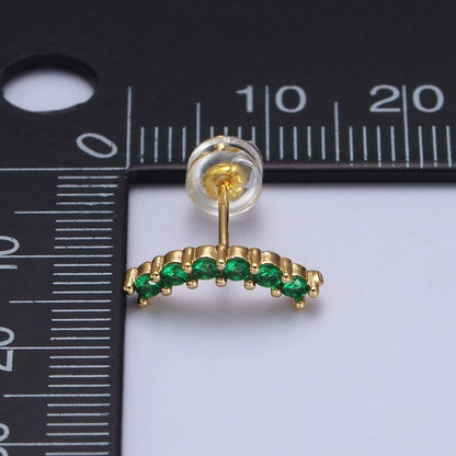 Fuchsia, Green, Clear, Turquoise Micro Paved Arc Line Gold Stud | AB043 - AB046