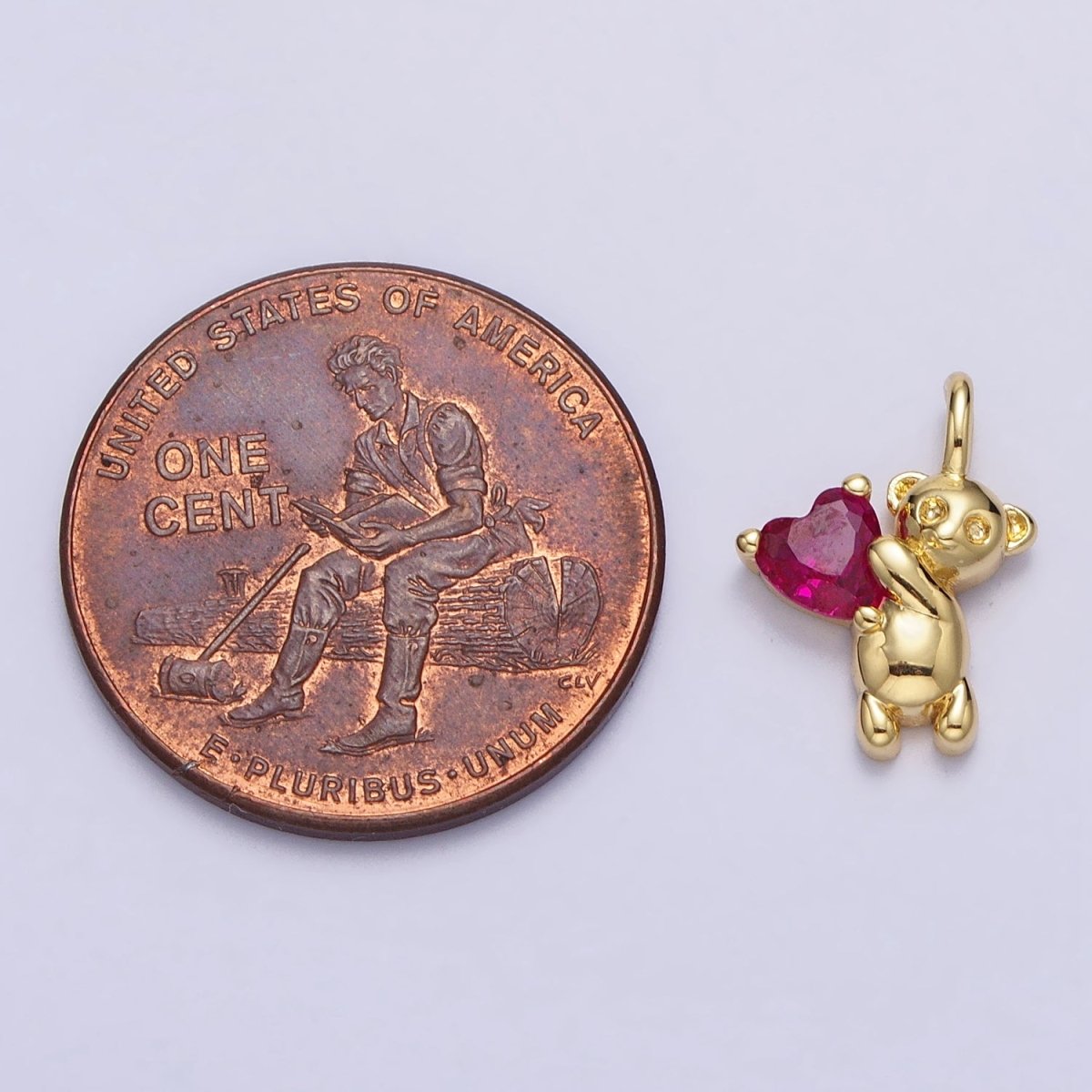 Fuchsia Heart CZ Teddy Bear Mini Charm in Gold &amp; Silver | AC222 AC223