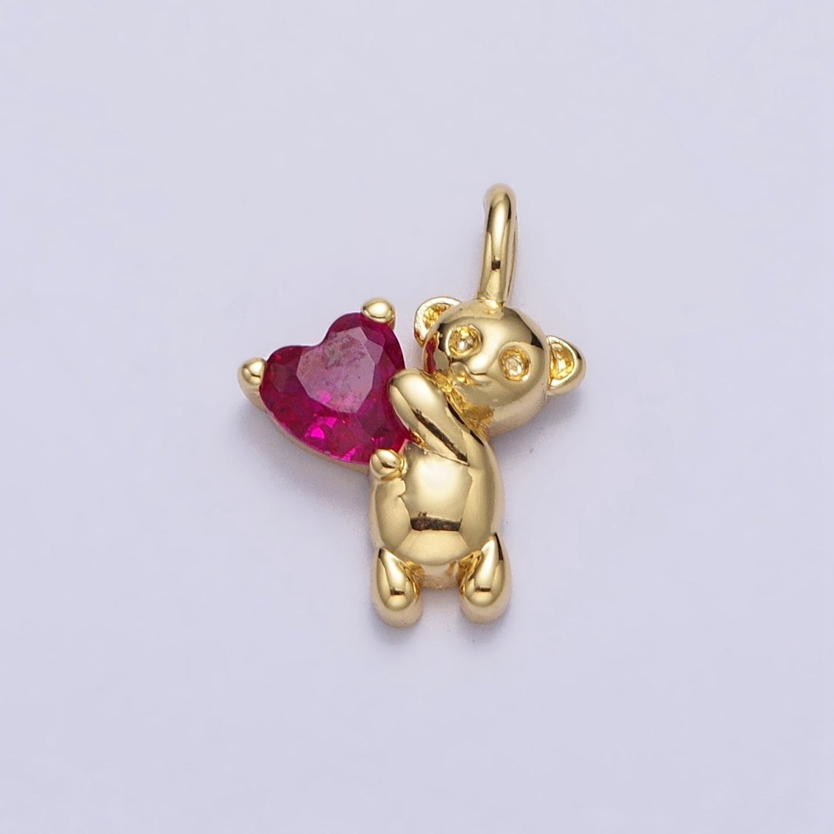 Fuchsia Heart CZ Teddy Bear Mini Charm in Gold &amp; Silver | AC222 AC223