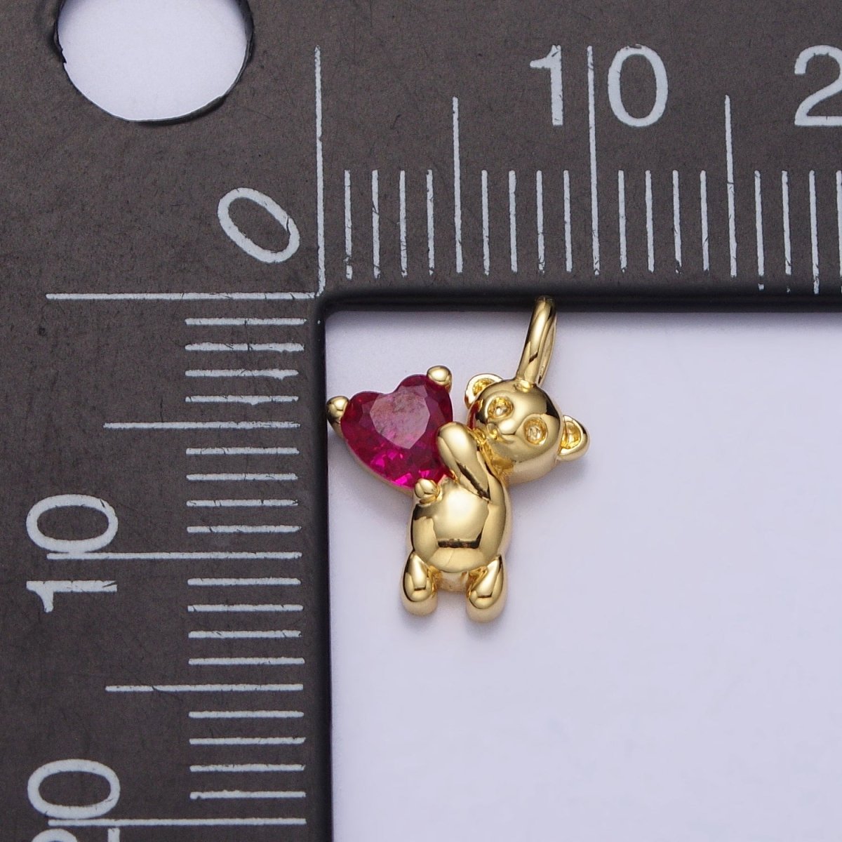 Fuchsia Heart CZ Teddy Bear Mini Charm in Gold &amp; Silver | AC222 AC223