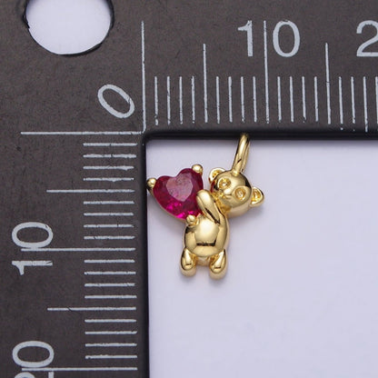 Fuchsia Heart CZ Teddy Bear Mini Charm in Gold &amp; Silver | AC222 AC223