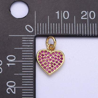 Fuchsia Micro Paved Cubic Zirconia Gold Heart Charm For Valentines Love Jewelry |N-420