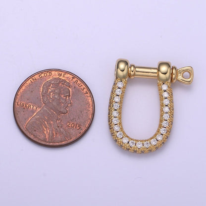 Full Cz Gold Shackle Clasp With Screw Rod for U Lock Micro Pave Carabiner clasp Anchor Shackle for Jewelry Making Component L-263