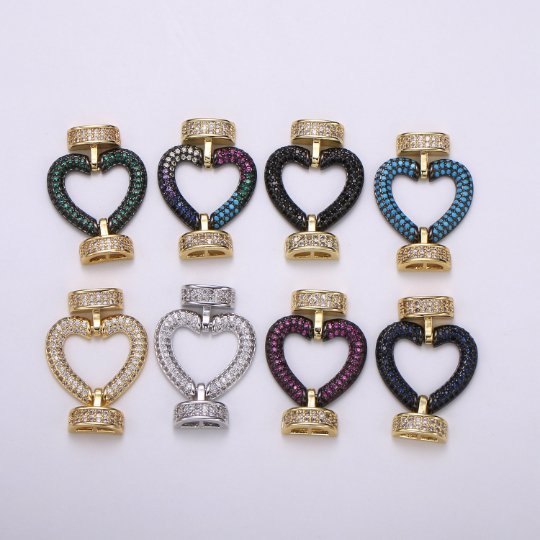 Fully Pave Heart Clasp Buckle Micro paved Clasp Fastener for Beading, 14k Gold Fill Cz Clasp Bracelet necklace jewelry finding Supply Making L-186~L-193
