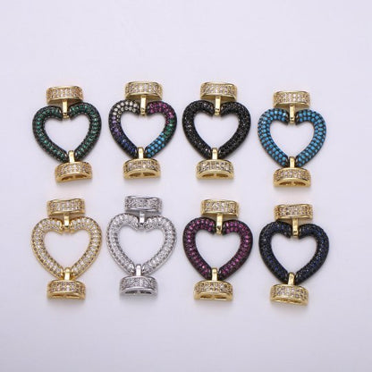 Fully Pave Heart Clasp Buckle Micro paved Clasp Fastener for Beading, 14k Gold Fill Cz Clasp Bracelet necklace jewelry finding Supply Making L-186~L-193