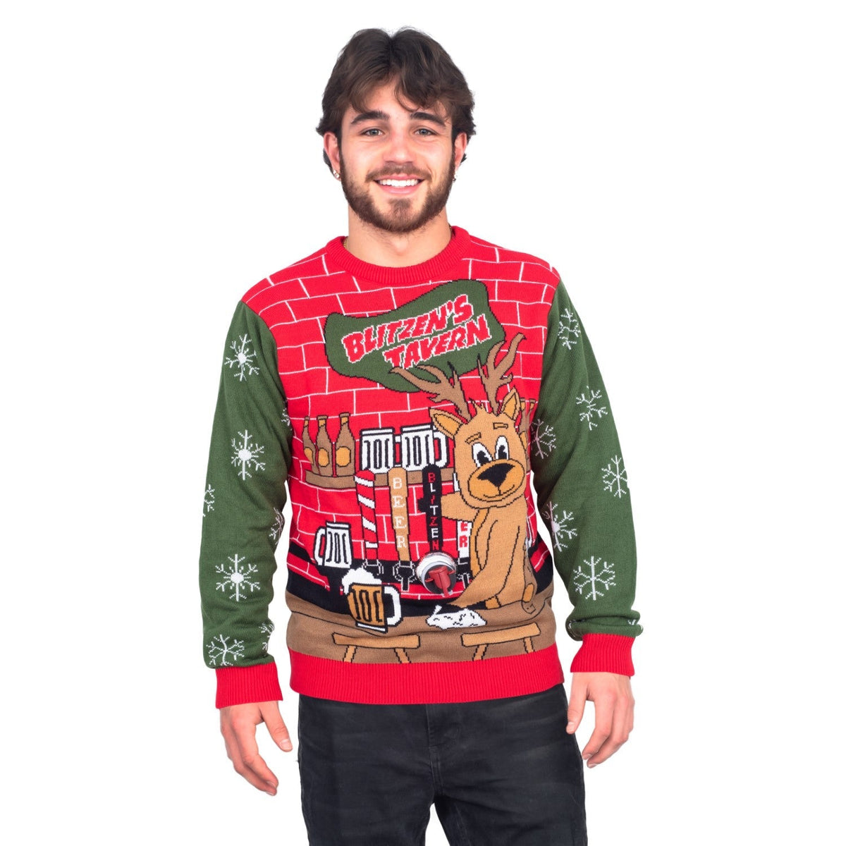 Funny Ugly Christmas Sweater Beverage Dispenser Elfed Up Blitzen&