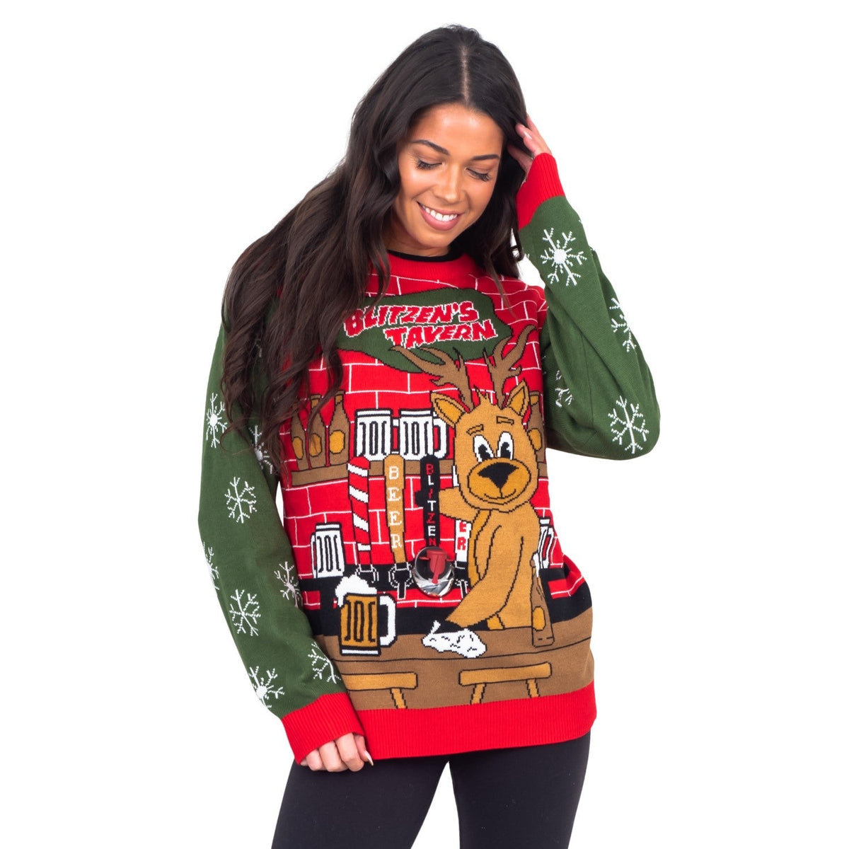 Funny Ugly Christmas Sweater Beverage Dispenser Elfed Up Blitzen&