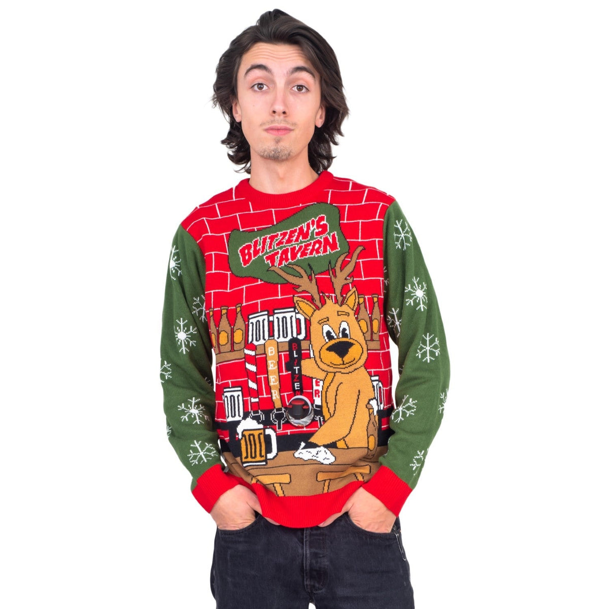 Funny Ugly Christmas Sweater Beverage Dispenser Elfed Up Blitzen&